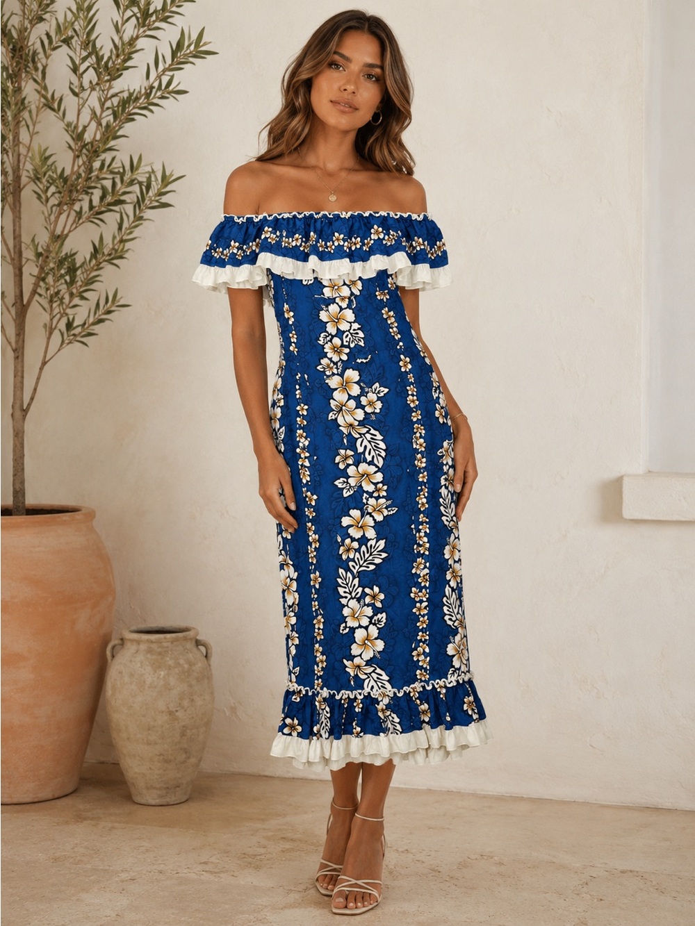 Royal creations Hawaiian‎ floral ruffle midi dress boho beach sz XL